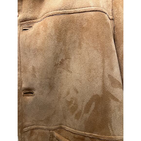 Overland Men’s Soft Suede Sherpa Blazer Shearling Sheepskin Coat Size L Beige - Picture 10 of 16